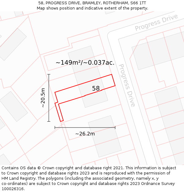 58, PROGRESS DRIVE, BRAMLEY, ROTHERHAM, S66 1TT: Plot and title map