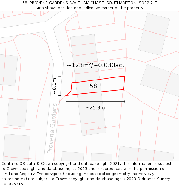58, PROVENE GARDENS, WALTHAM CHASE, SOUTHAMPTON, SO32 2LE: Plot and title map