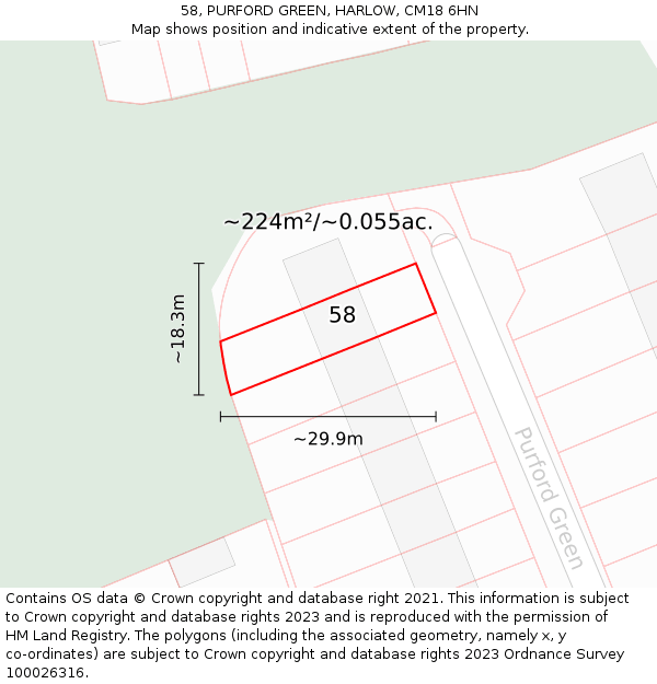 58, PURFORD GREEN, HARLOW, CM18 6HN: Plot and title map