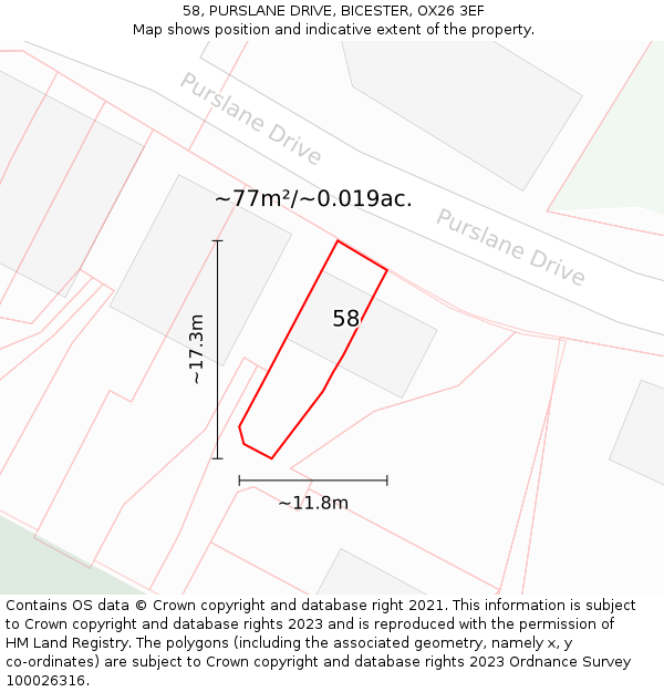 58, PURSLANE DRIVE, BICESTER, OX26 3EF: Plot and title map