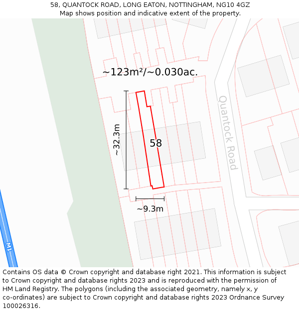 58, QUANTOCK ROAD, LONG EATON, NOTTINGHAM, NG10 4GZ: Plot and title map