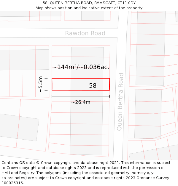 58, QUEEN BERTHA ROAD, RAMSGATE, CT11 0DY: Plot and title map