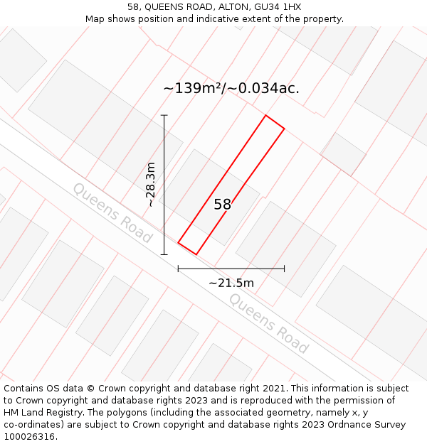 58, QUEENS ROAD, ALTON, GU34 1HX: Plot and title map