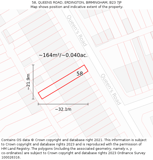 58, QUEENS ROAD, ERDINGTON, BIRMINGHAM, B23 7JP: Plot and title map