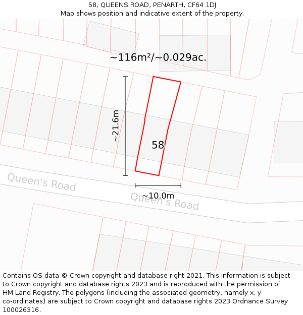 58, QUEENS ROAD, PENARTH, CF64 1DJ: Plot and title map