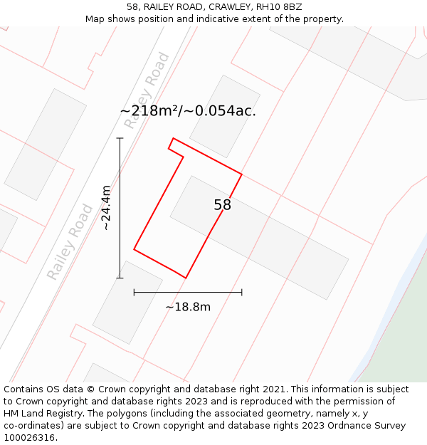 58, RAILEY ROAD, CRAWLEY, RH10 8BZ: Plot and title map