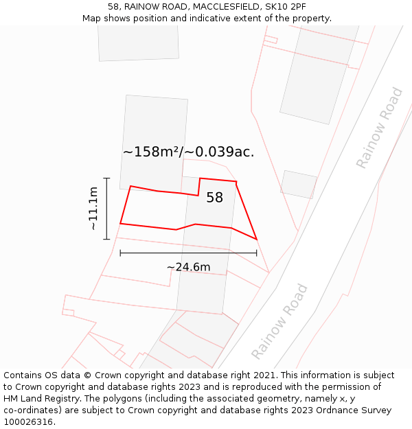 58, RAINOW ROAD, MACCLESFIELD, SK10 2PF: Plot and title map