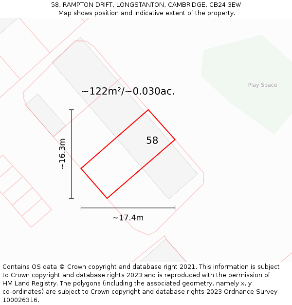 58, RAMPTON DRIFT, LONGSTANTON, CAMBRIDGE, CB24 3EW: Plot and title map