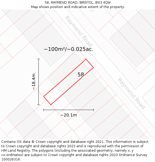 58, RAYMEND ROAD, BRISTOL, BS3 4QW: Plot and title map