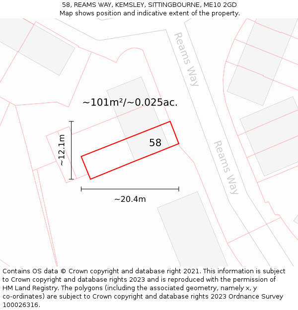 58, REAMS WAY, KEMSLEY, SITTINGBOURNE, ME10 2GD: Plot and title map