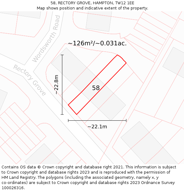 58, RECTORY GROVE, HAMPTON, TW12 1EE: Plot and title map