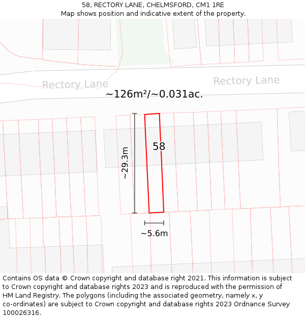 58, RECTORY LANE, CHELMSFORD, CM1 1RE: Plot and title map