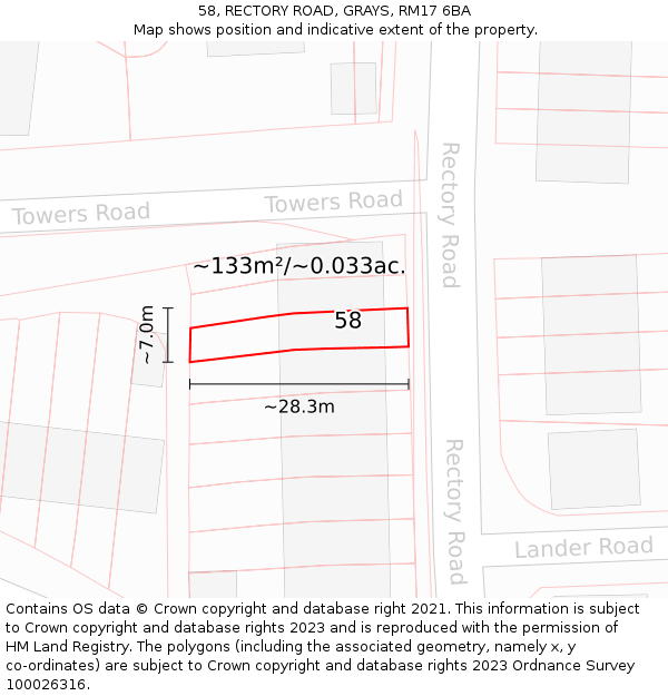 58, RECTORY ROAD, GRAYS, RM17 6BA: Plot and title map