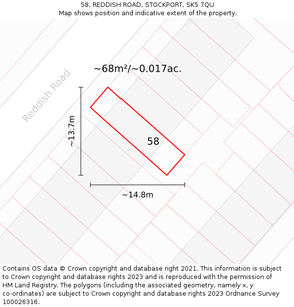 58, REDDISH ROAD, STOCKPORT, SK5 7QU: Plot and title map
