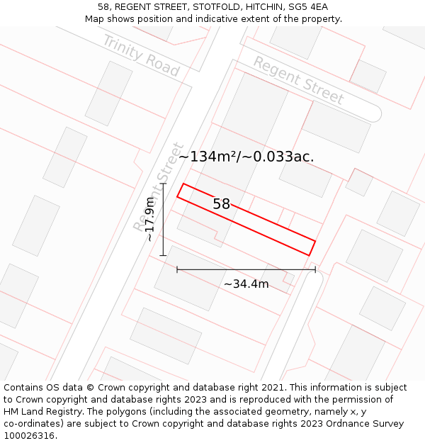 58, REGENT STREET, STOTFOLD, HITCHIN, SG5 4EA: Plot and title map
