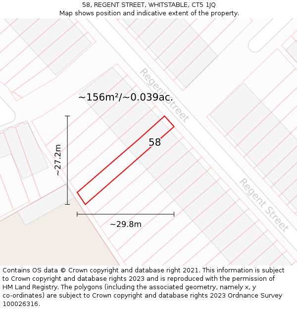 58, REGENT STREET, WHITSTABLE, CT5 1JQ: Plot and title map