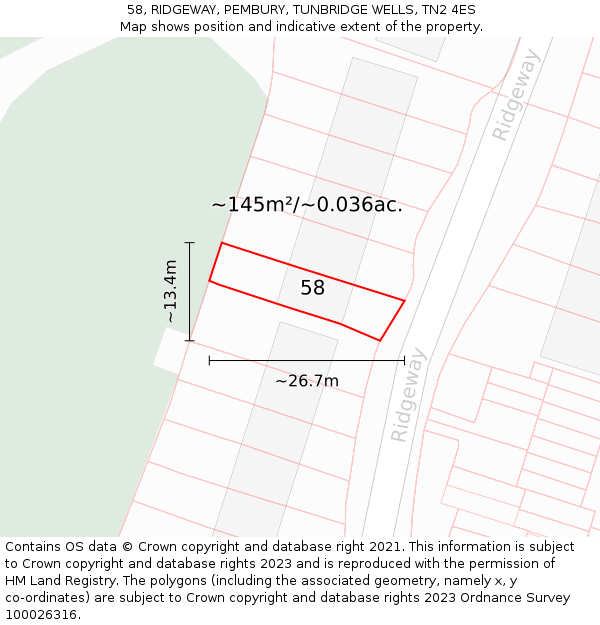 58, RIDGEWAY, PEMBURY, TUNBRIDGE WELLS, TN2 4ES: Plot and title map