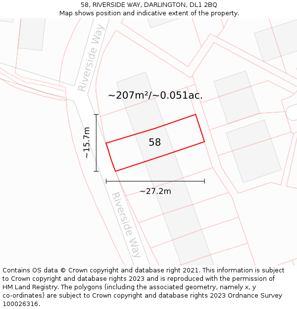58, RIVERSIDE WAY, DARLINGTON, DL1 2BQ: Plot and title map