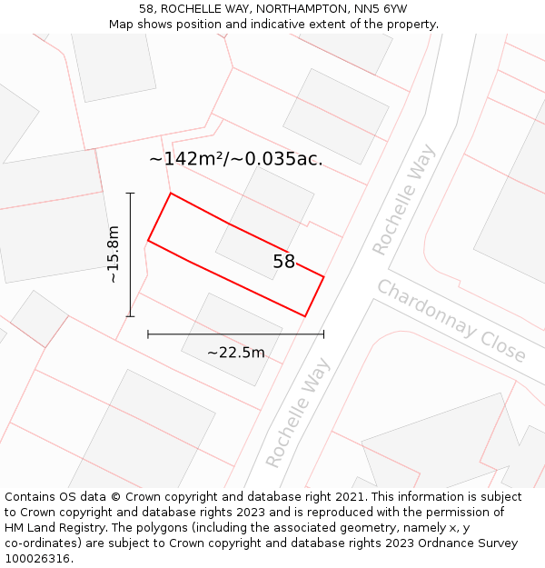 58, ROCHELLE WAY, NORTHAMPTON, NN5 6YW: Plot and title map