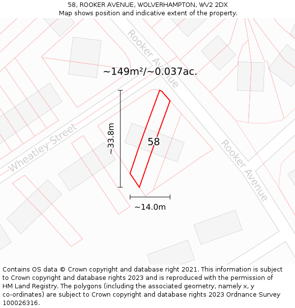 58, ROOKER AVENUE, WOLVERHAMPTON, WV2 2DX: Plot and title map