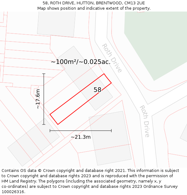58, ROTH DRIVE, HUTTON, BRENTWOOD, CM13 2UE: Plot and title map