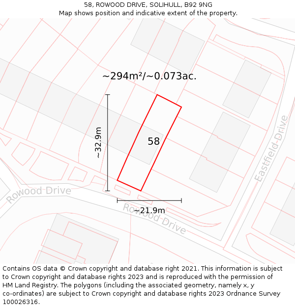 58, ROWOOD DRIVE, SOLIHULL, B92 9NG: Plot and title map