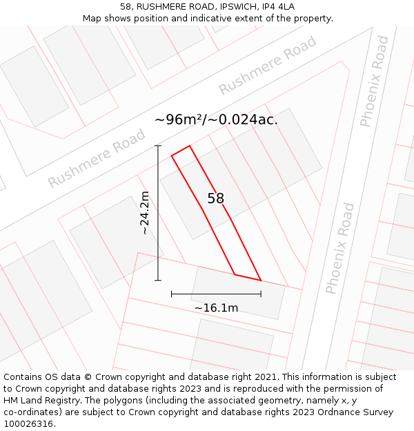 58, RUSHMERE ROAD, IPSWICH, IP4 4LA: Plot and title map