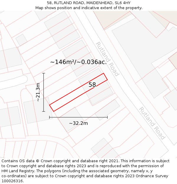 58, RUTLAND ROAD, MAIDENHEAD, SL6 4HY: Plot and title map