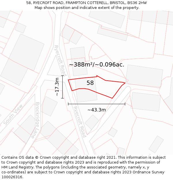 58, RYECROFT ROAD, FRAMPTON COTTERELL, BRISTOL, BS36 2HW: Plot and title map