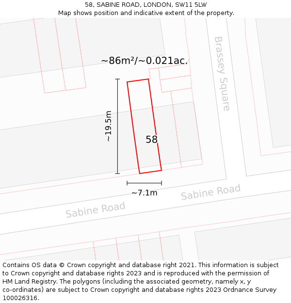 58, SABINE ROAD, LONDON, SW11 5LW: Plot and title map