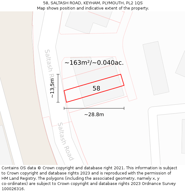 58, SALTASH ROAD, KEYHAM, PLYMOUTH, PL2 1QS: Plot and title map
