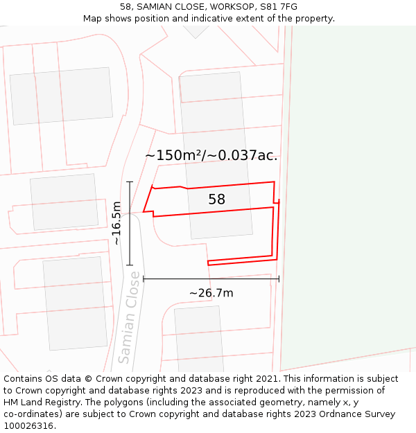 58, SAMIAN CLOSE, WORKSOP, S81 7FG: Plot and title map