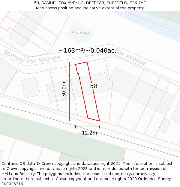 58, SAMUEL FOX AVENUE, DEEPCAR, SHEFFIELD, S36 2AG: Plot and title map