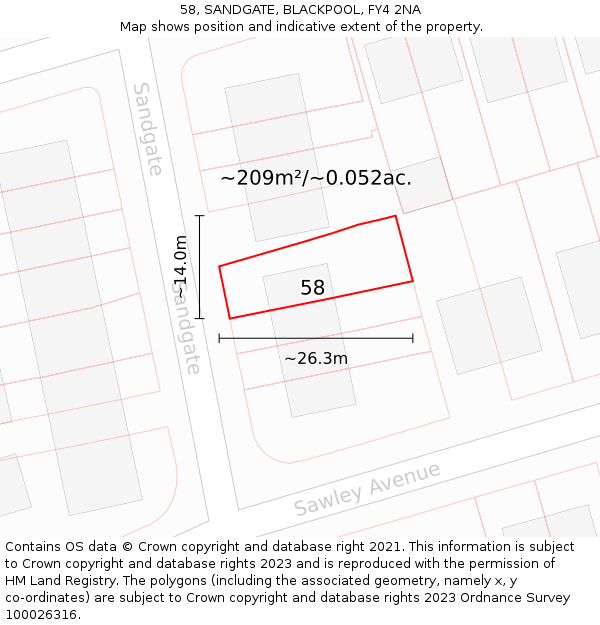 58, SANDGATE, BLACKPOOL, FY4 2NA: Plot and title map