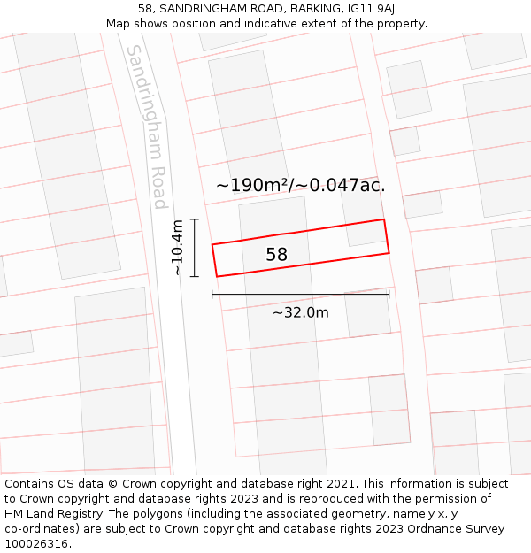 58, SANDRINGHAM ROAD, BARKING, IG11 9AJ: Plot and title map