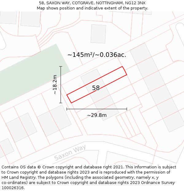 58, SAXON WAY, COTGRAVE, NOTTINGHAM, NG12 3NX: Plot and title map