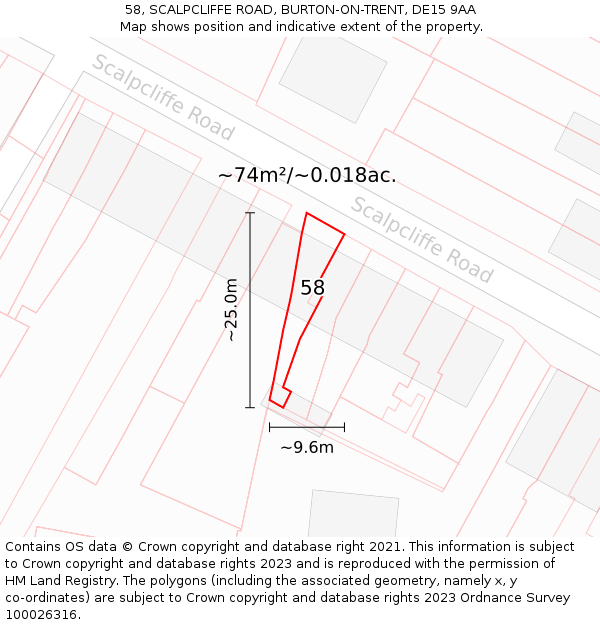 58, SCALPCLIFFE ROAD, BURTON-ON-TRENT, DE15 9AA: Plot and title map