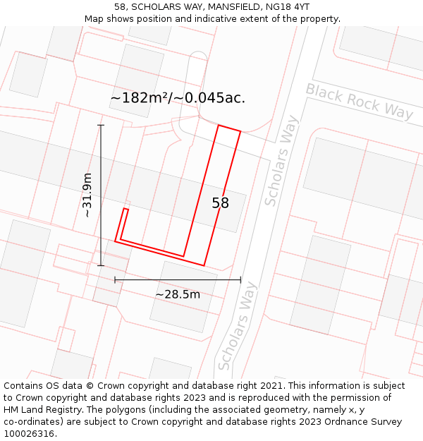58, SCHOLARS WAY, MANSFIELD, NG18 4YT: Plot and title map