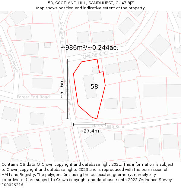 58, SCOTLAND HILL, SANDHURST, GU47 8JZ: Plot and title map