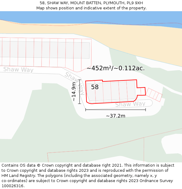58, SHAW WAY, MOUNT BATTEN, PLYMOUTH, PL9 9XH: Plot and title map
