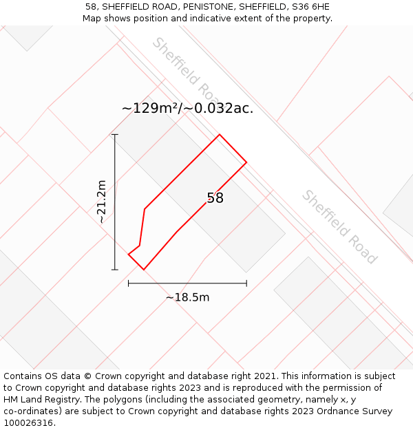 58, SHEFFIELD ROAD, PENISTONE, SHEFFIELD, S36 6HE: Plot and title map
