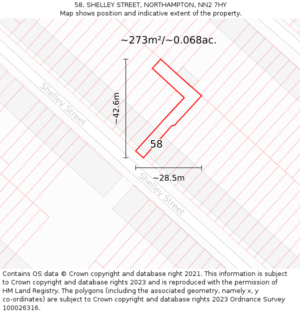 58, SHELLEY STREET, NORTHAMPTON, NN2 7HY: Plot and title map