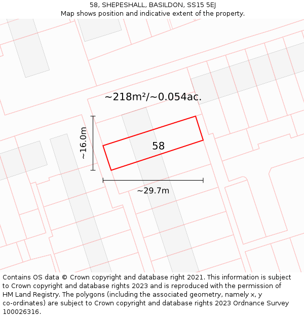 58, SHEPESHALL, BASILDON, SS15 5EJ: Plot and title map