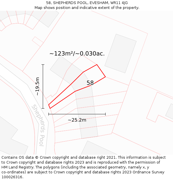 58, SHEPHERDS POOL, EVESHAM, WR11 4JG: Plot and title map