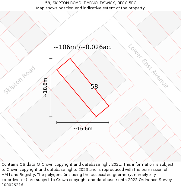 58, SKIPTON ROAD, BARNOLDSWICK, BB18 5EG: Plot and title map