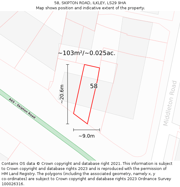 58, SKIPTON ROAD, ILKLEY, LS29 9HA: Plot and title map