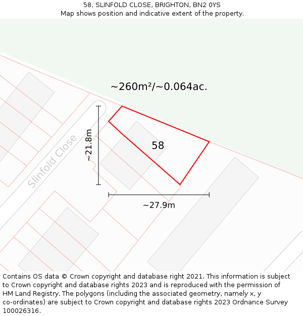 58, SLINFOLD CLOSE, BRIGHTON, BN2 0YS: Plot and title map