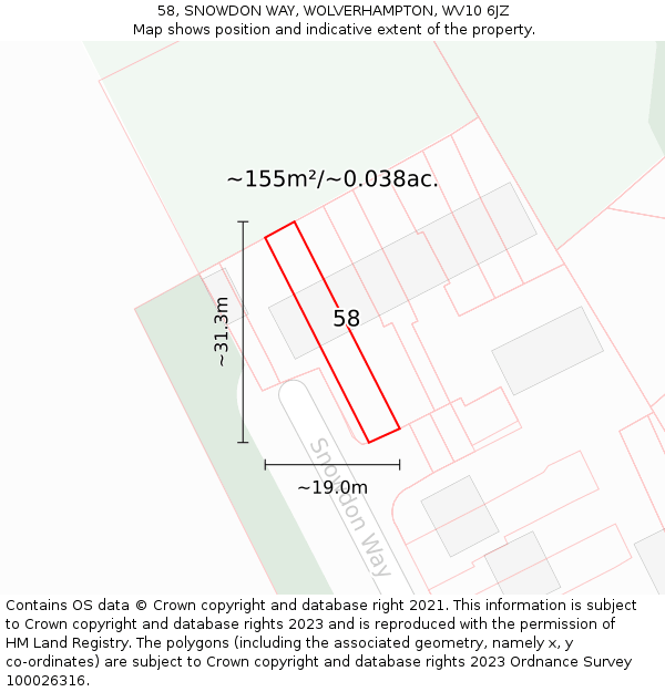 58, SNOWDON WAY, WOLVERHAMPTON, WV10 6JZ: Plot and title map