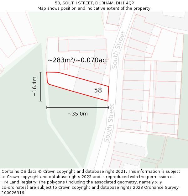 58, SOUTH STREET, DURHAM, DH1 4QP: Plot and title map