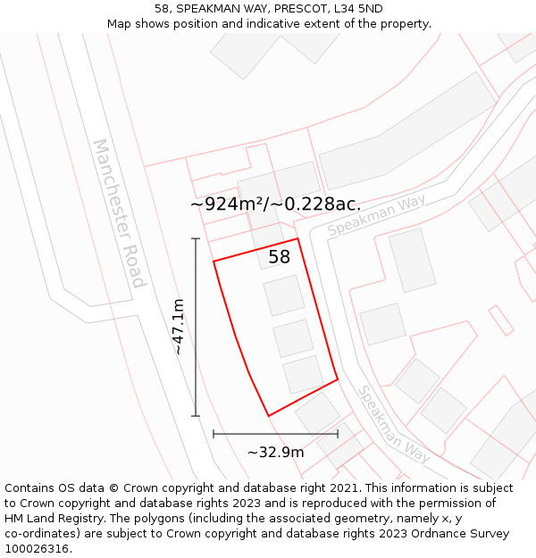 58, SPEAKMAN WAY, PRESCOT, L34 5ND: Plot and title map